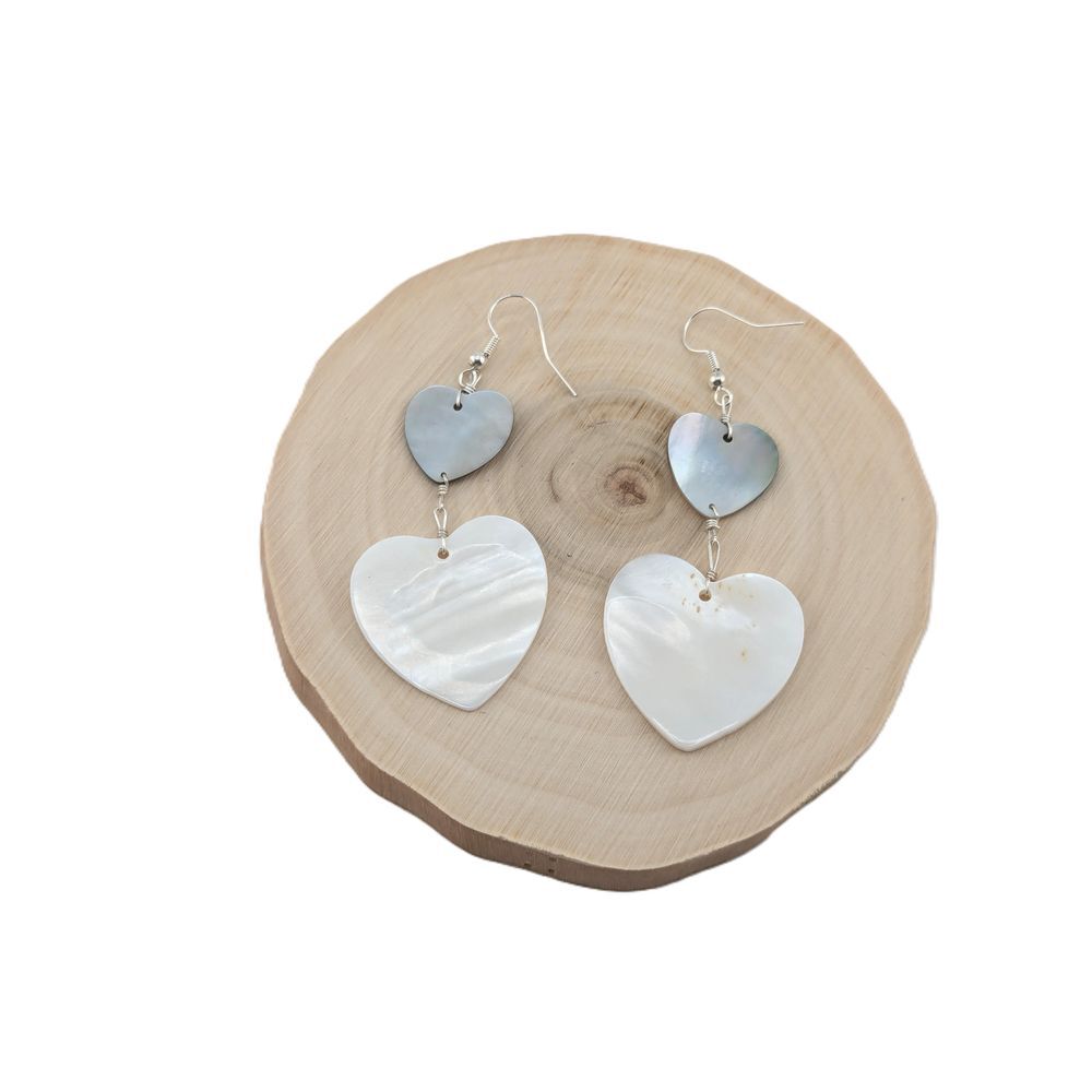 Santo Domingo Heart Mother of Pearl Sterling Silver Dangle Earrings** - Picture 9 of 9